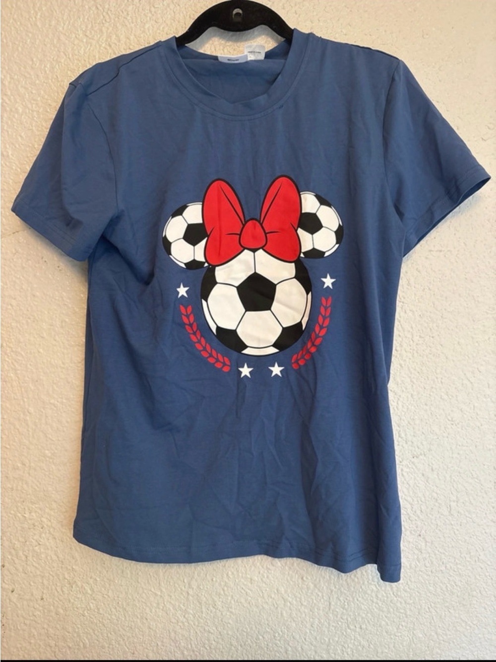 Disney Blue Short-Sleeve Tee with Red Bow Soccer Graphic